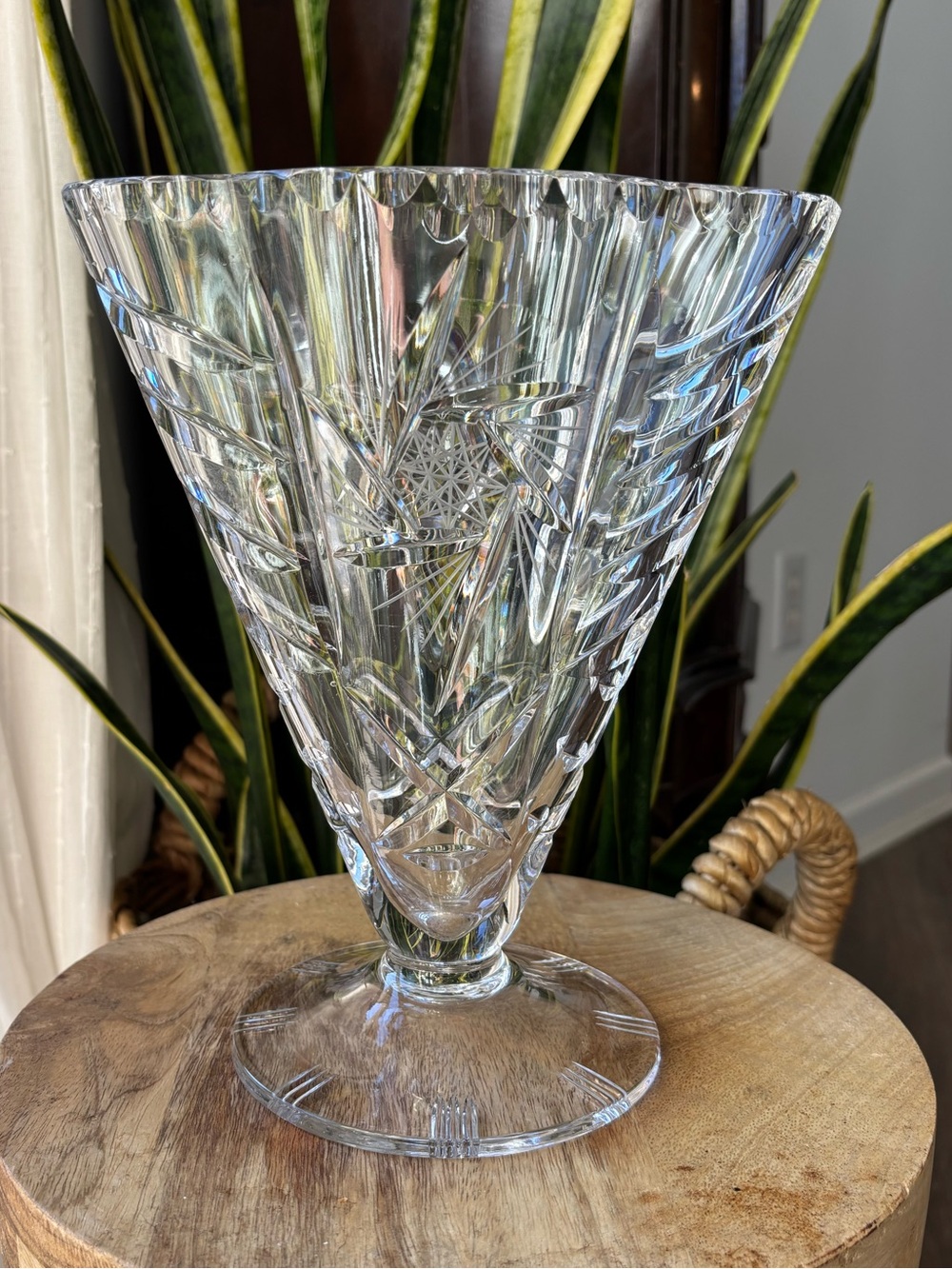 Vintage Bohemia Clear Lead Crystal Cut Glass Vase